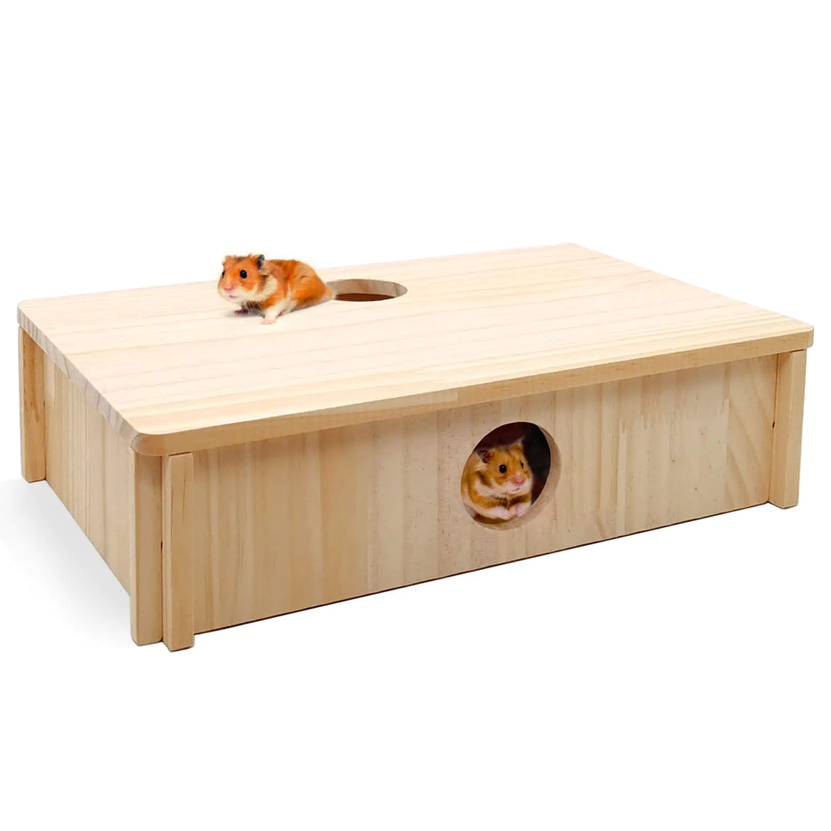 kathson Wooden Hamster House Hideout Multi-Chamber Hamster House Maze 6-Room Dwarf Hamsters Hideouts Hut Tunnel Exploring Toys Small Animal Woodland House Habitats Decor for Mice Gerbils
